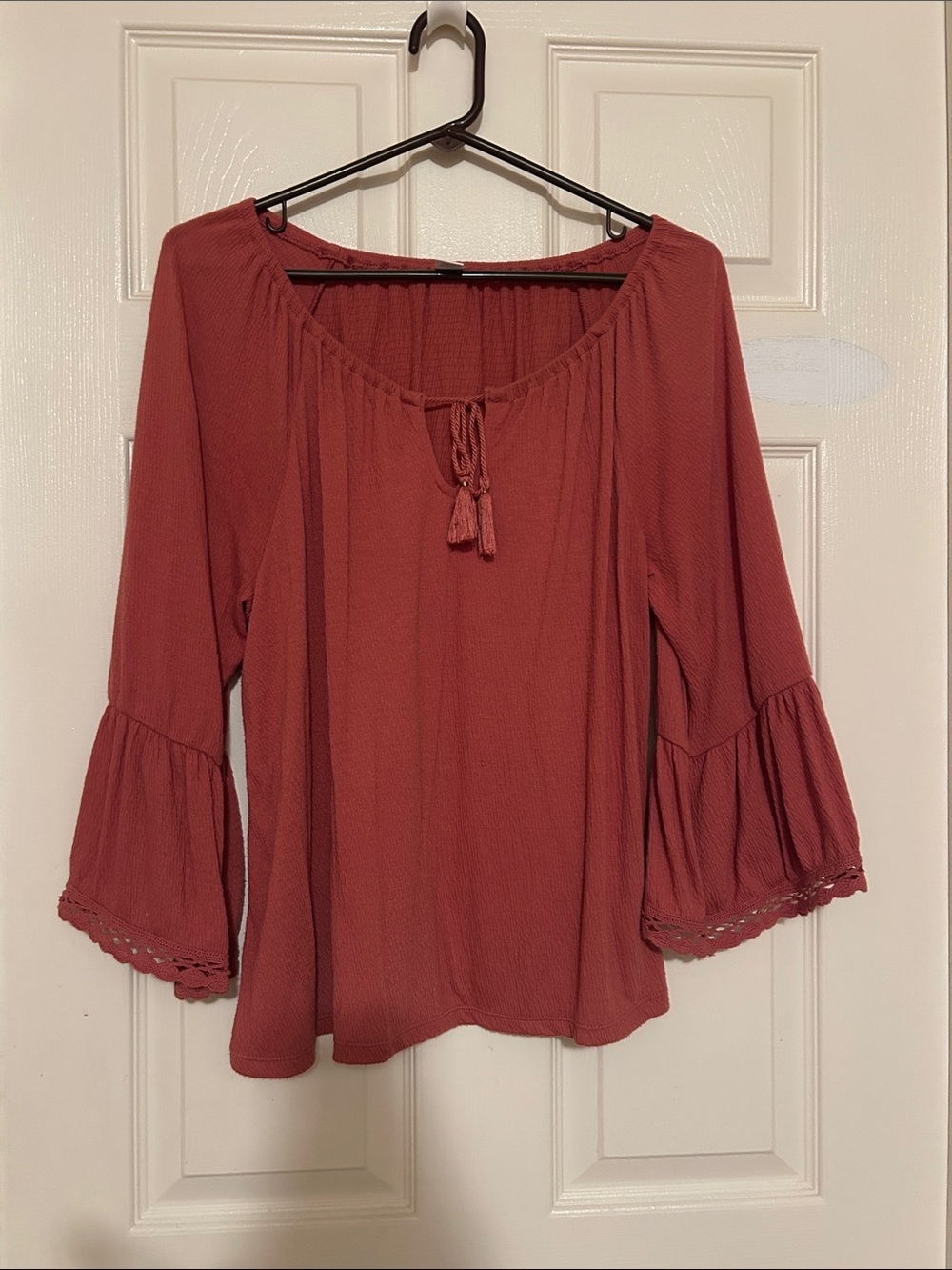 Old Navy Rust Red Peasant Tie-Front Tunic